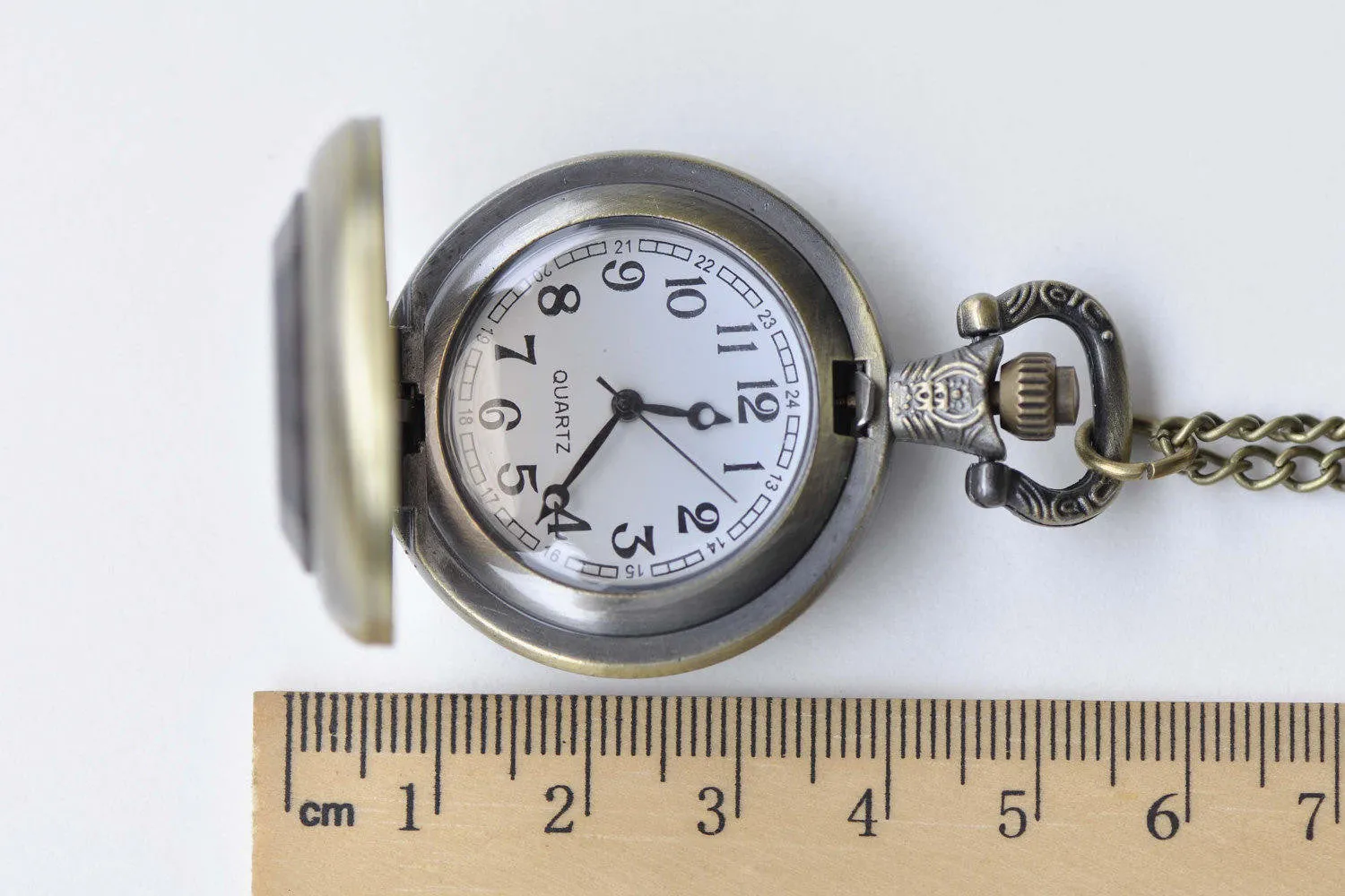 1 PC Antique Bronze Faceted Glass Cover Pocket Watch Necklace