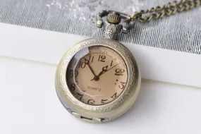 1 PC Antique Bronze Faceted Glass Cover Pocket Watch Necklace
