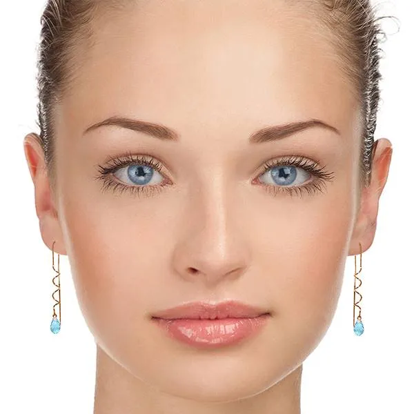 14K Solid Rose Gold Threaded Dangles Earrings Blue Topaz