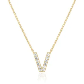 14k Yellow Gold Created White Sapphire Initial V Letter Pendant Necklace Plated