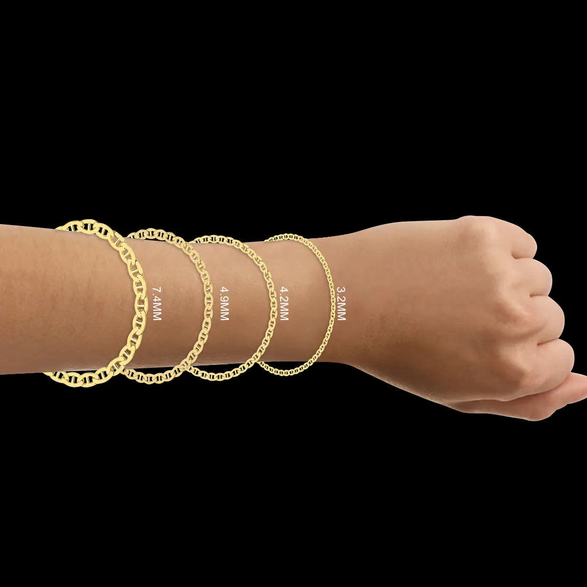 14K Yellow Gold Filled 3.2Mm Mariner Link Chain Bracelet With Lobster Clasp