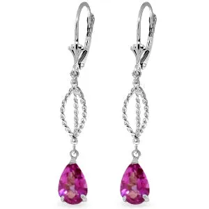 3 Carat 14K Solid White Gold Entreat Pink Topaz Earrings