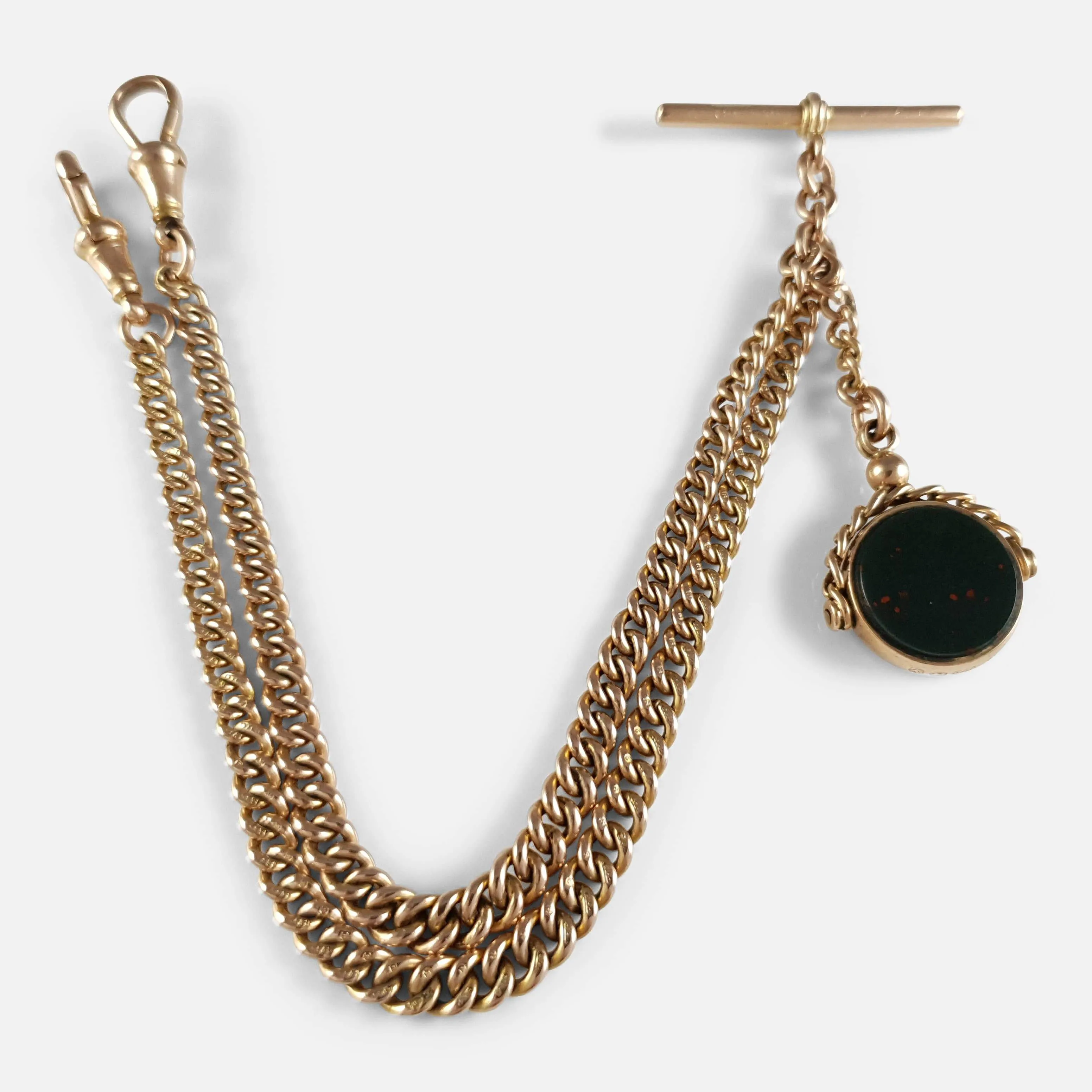 9ct Gold Double Albert Watch Chain with Fob