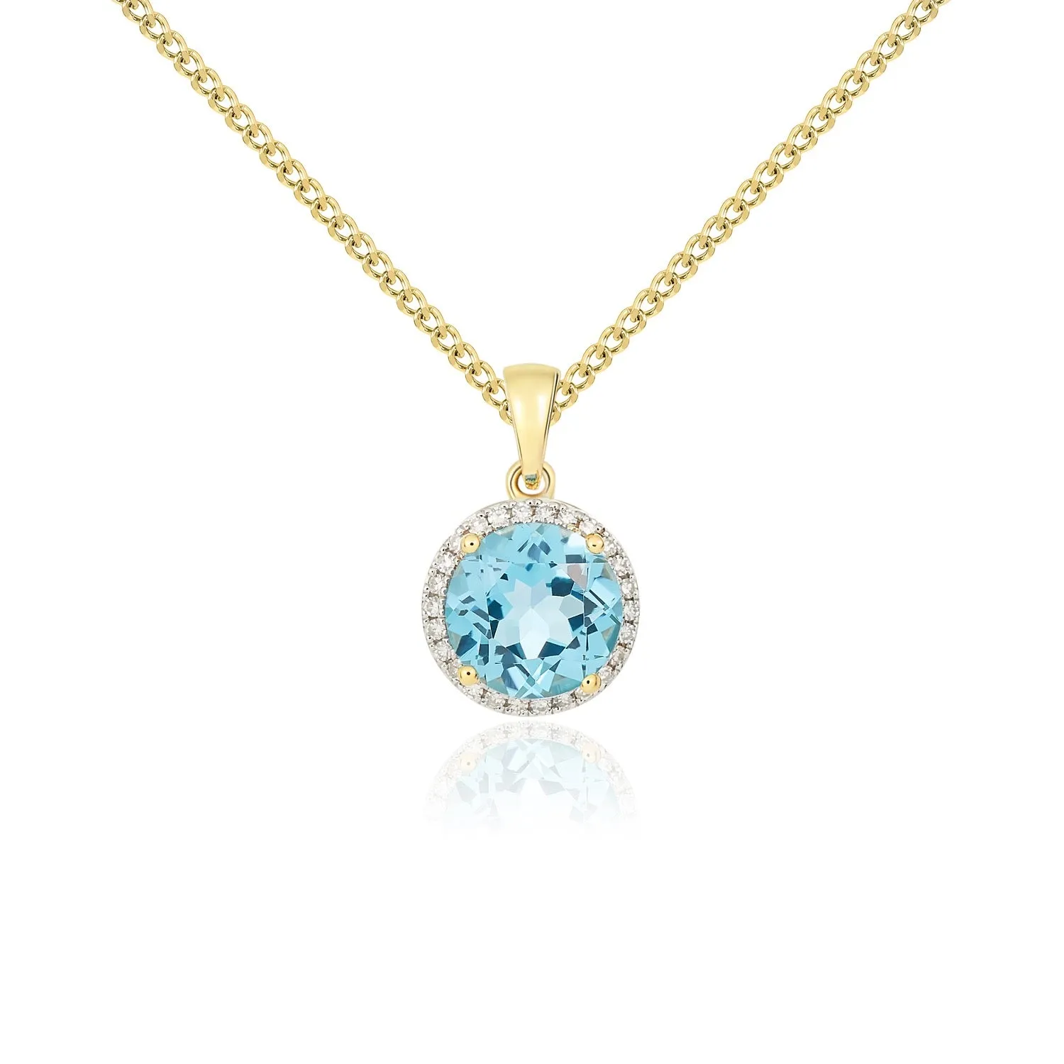9K Yellow Gold Blue Topaz & Diamond Halo Pendant