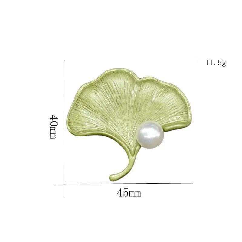 Alloy Pearl Ginkgo Leaf Brooch