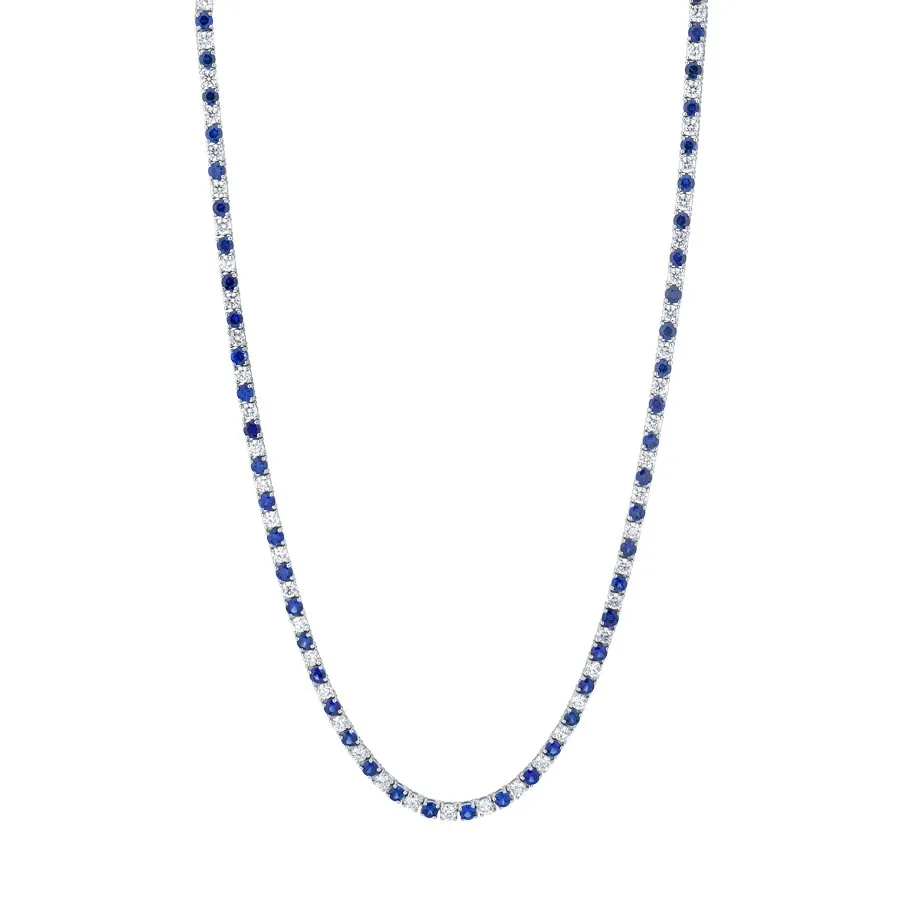 Alternating Diamond and Blue Sapphire Necklace