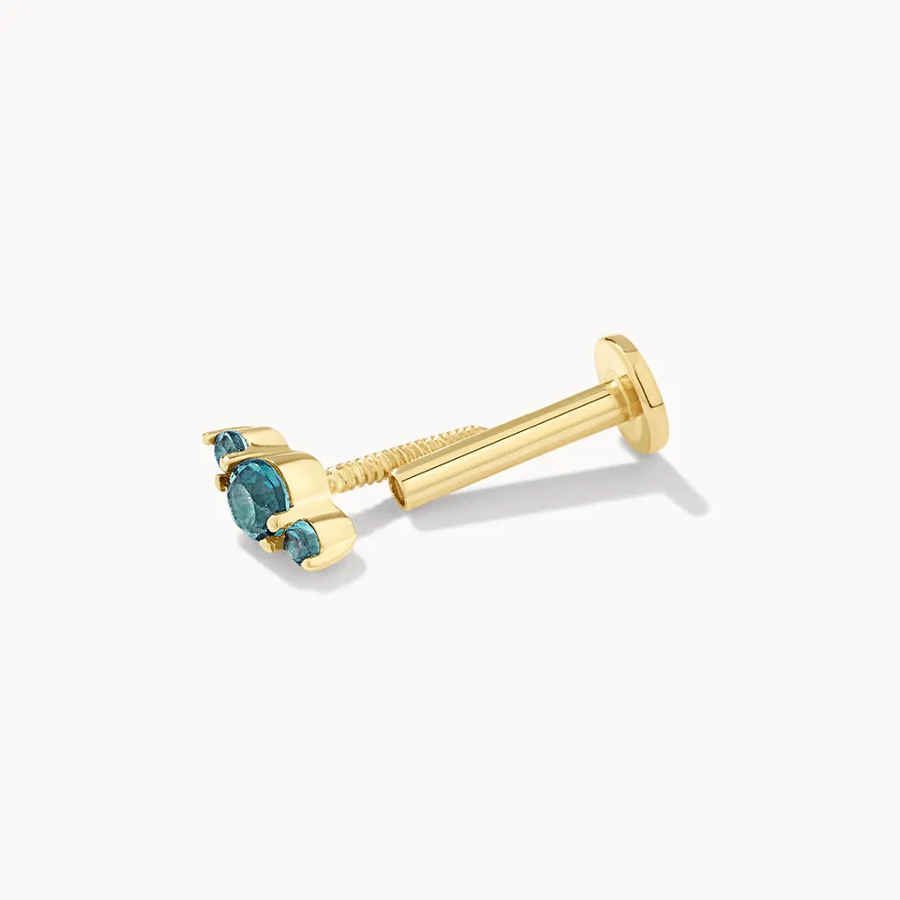 Blue Topaz Trio Bar Helix Single Stud Earring in 10k Gold