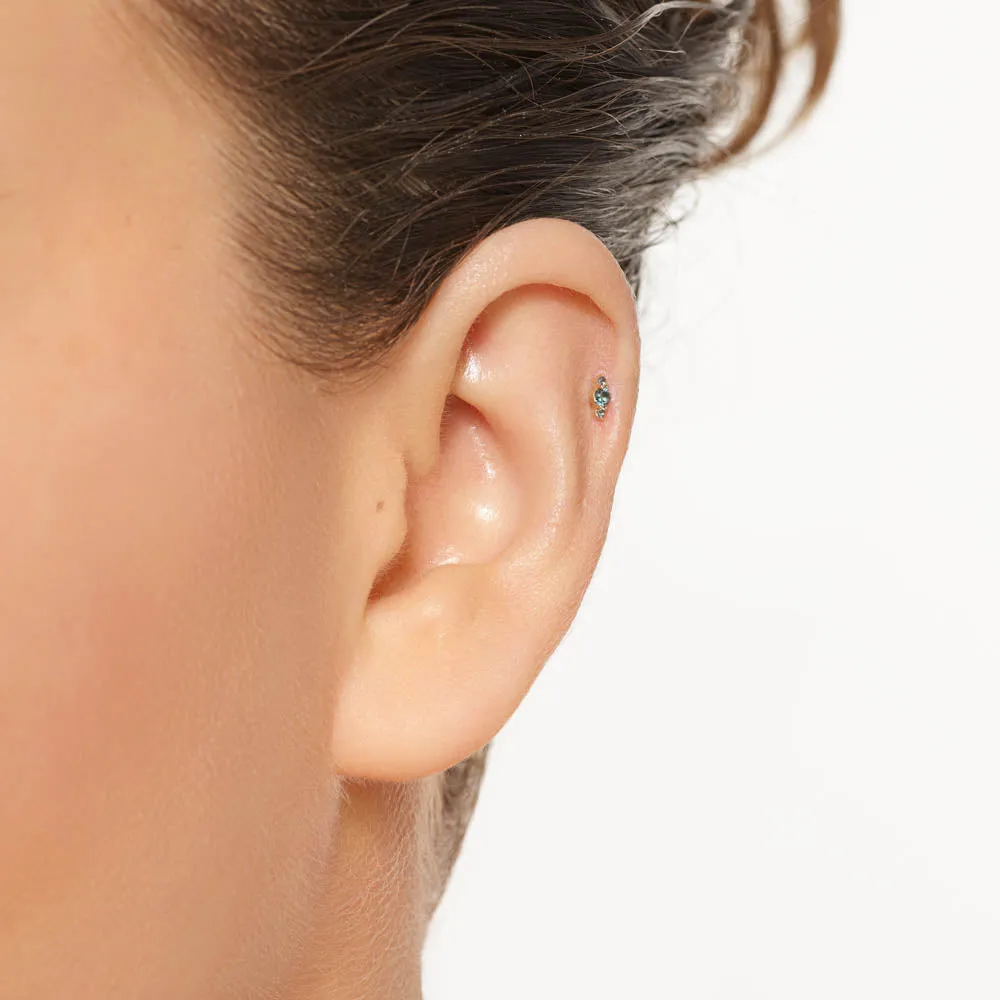 Blue Topaz Trio Bar Helix Single Stud Earring in 10k Gold