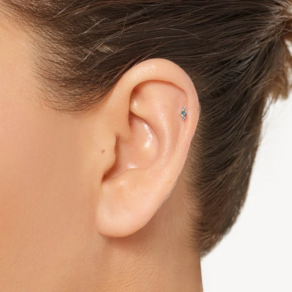 Blue Topaz Trio Bar Helix Single Stud Earring in 10k Gold