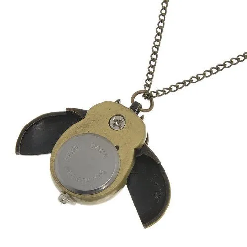 Bronze Owl Pocket Watch with Chain Necklace Wings Open and Close Battery Included