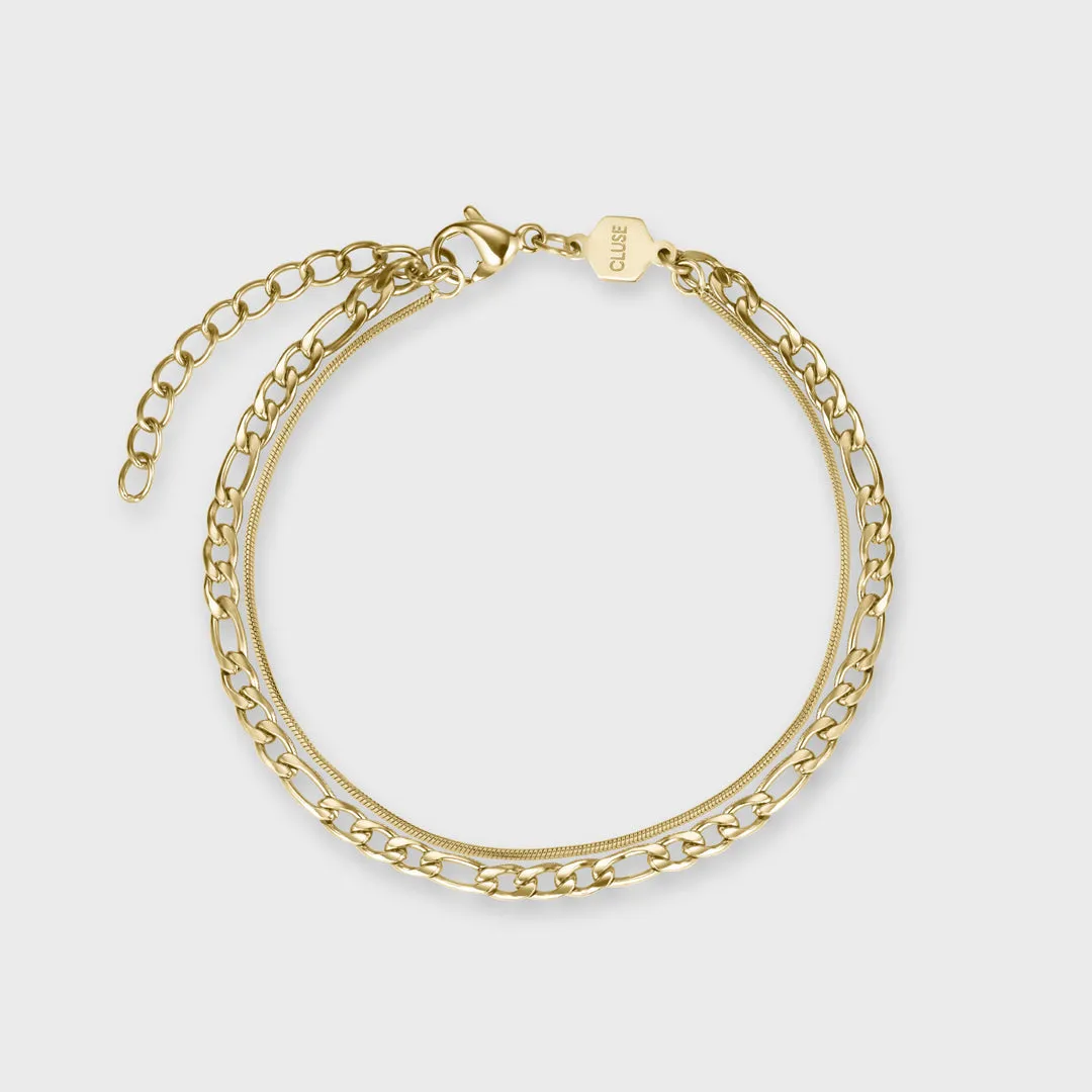 Cluse Gift Box Fluette Mesh White Watch and Double Chain Bracelet, Gold Colour