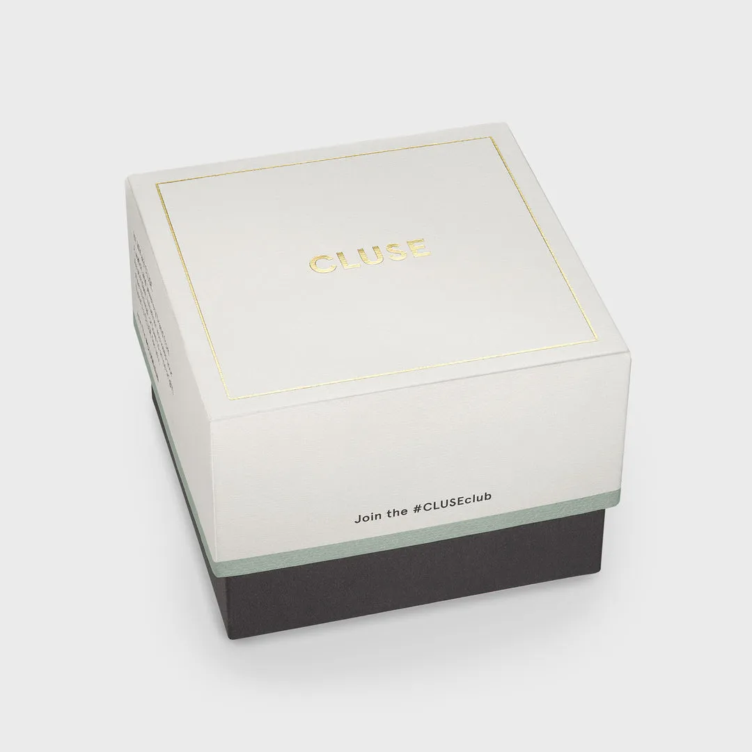 Cluse Gift Box Fluette Mesh White Watch and Double Chain Bracelet, Gold Colour