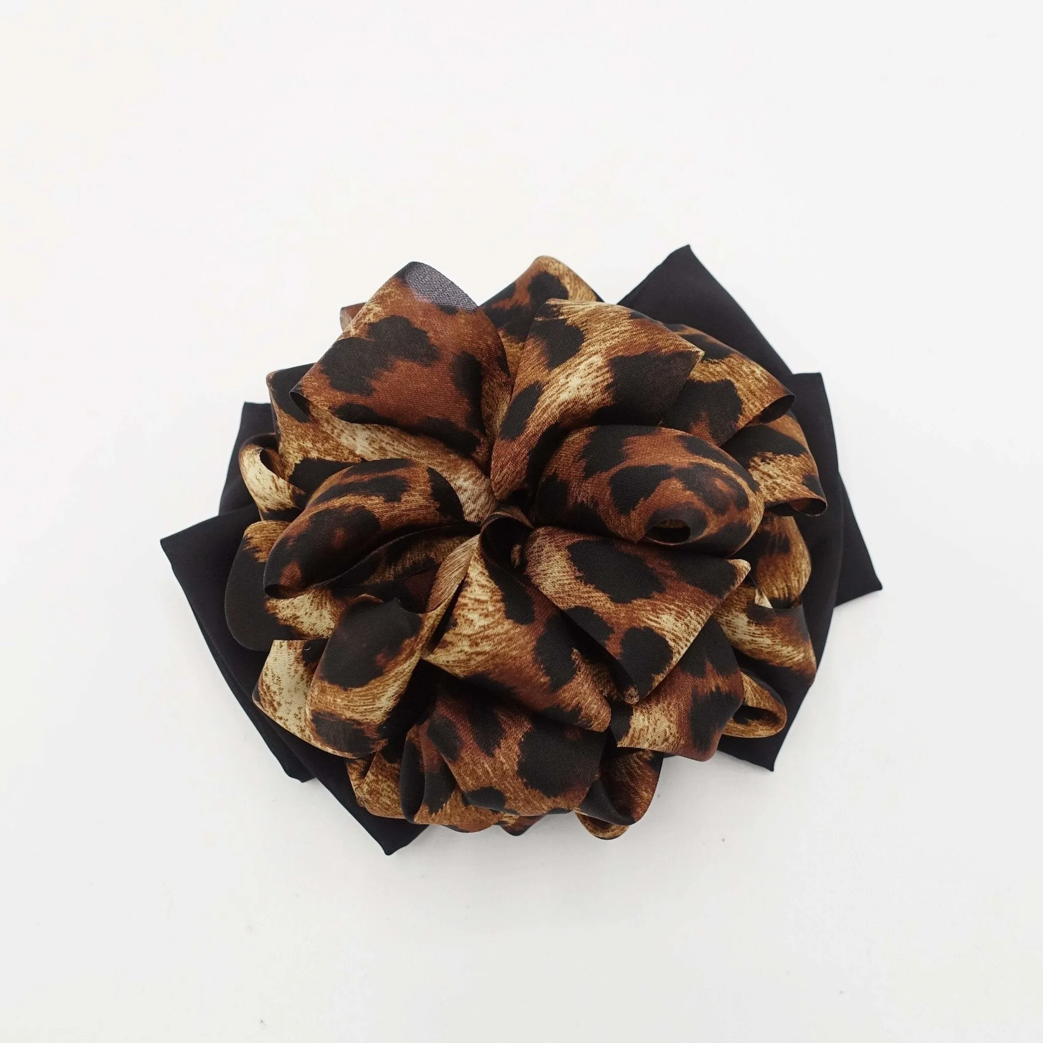 cream white flower black bow french barrette women hair accessory
