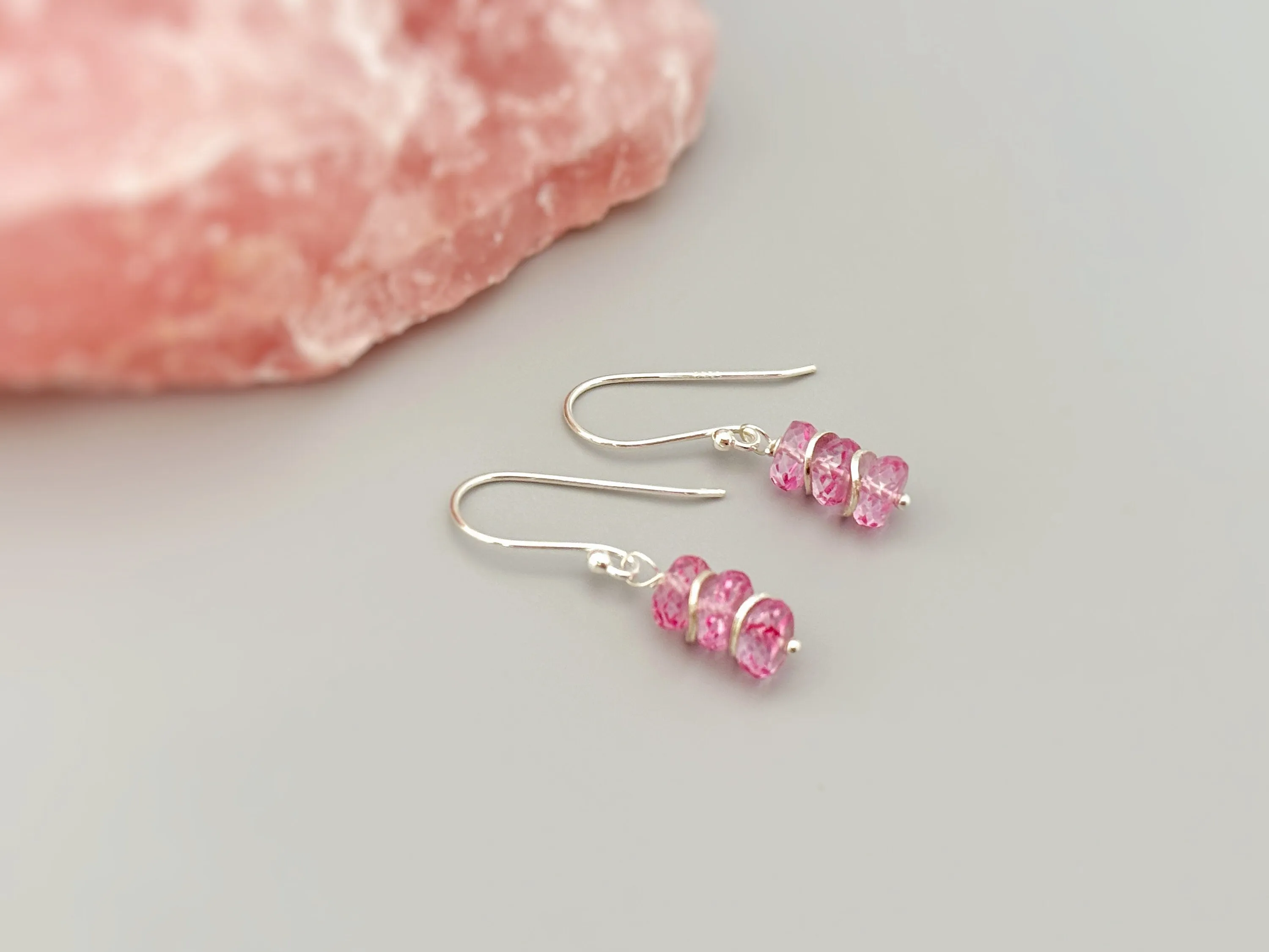 Dainty Pink Topaz earrings dangle, 14k Gold Sterling Silver Rose Gold