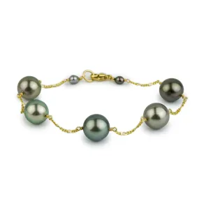 Dark Pink-Green Tahitian Pearl Tin Cup Bracelet on 14K Gold