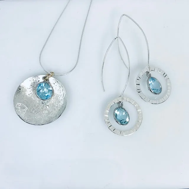 Hammered Blue Topaz Earrings