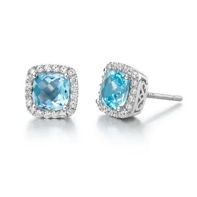 Lafonn Genuine Blue Topaz Halo Stud Earrings