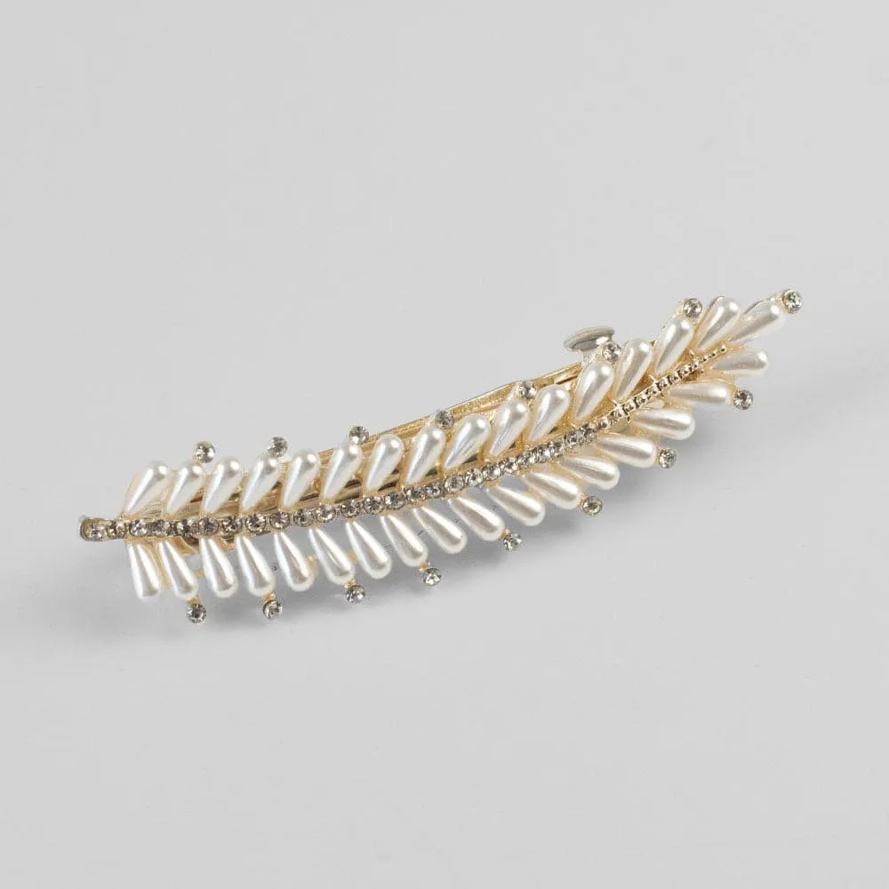 Mini Crystal and Pearl Feather Barrette