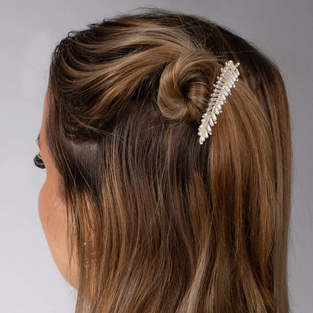Mini Crystal and Pearl Feather Barrette