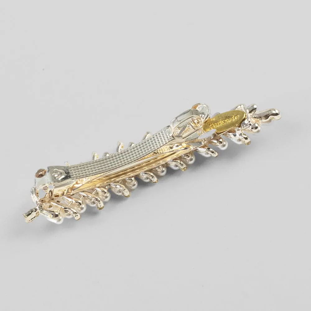 Mini Crystal and Pearl Feather Barrette