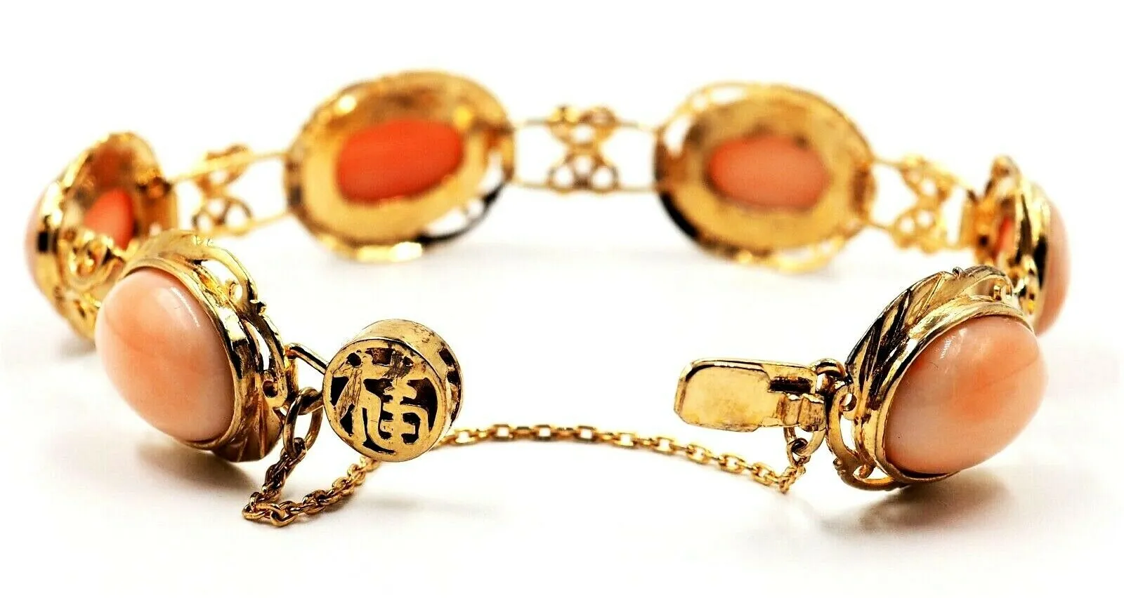 Pink Coral Vintage Bracelet Gold Plated Sterling Silver Fine Jewellery
