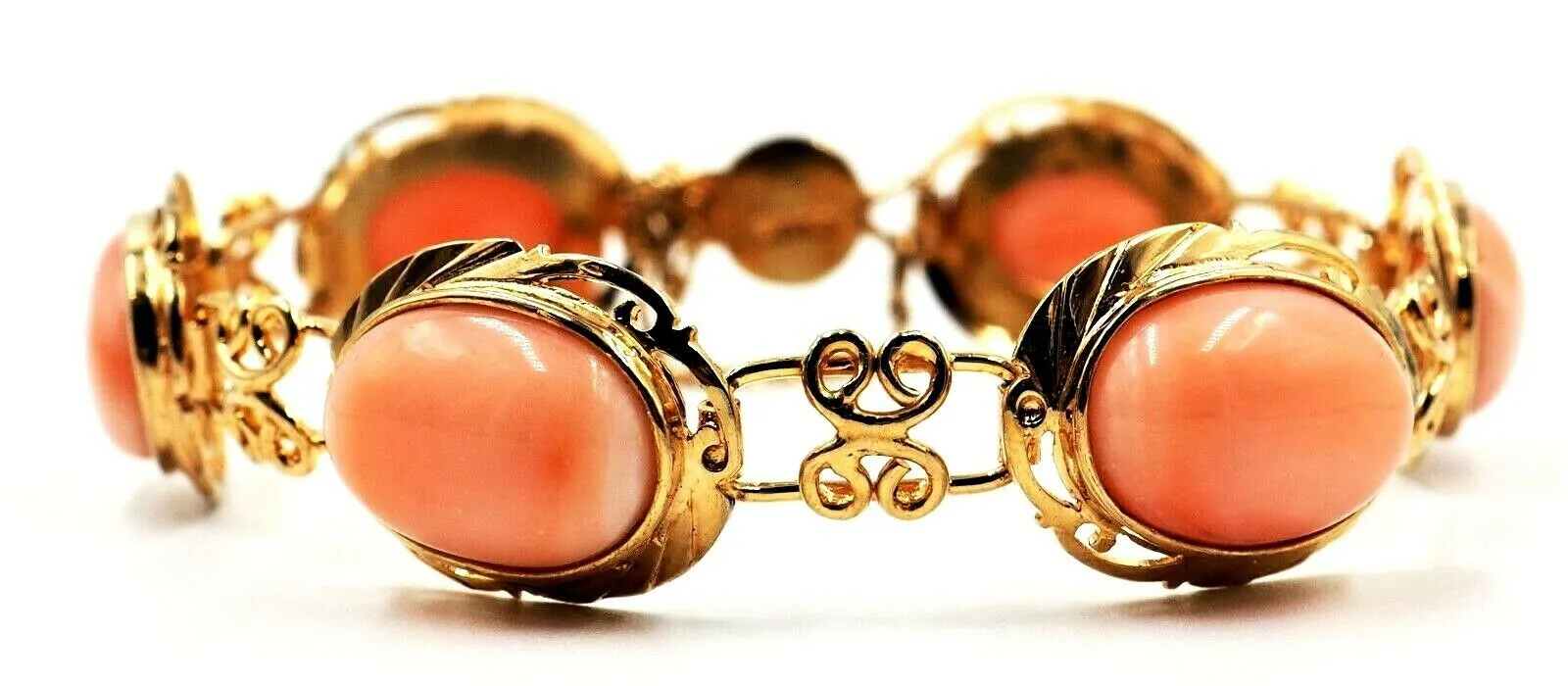 Pink Coral Vintage Bracelet Gold Plated Sterling Silver Fine Jewellery