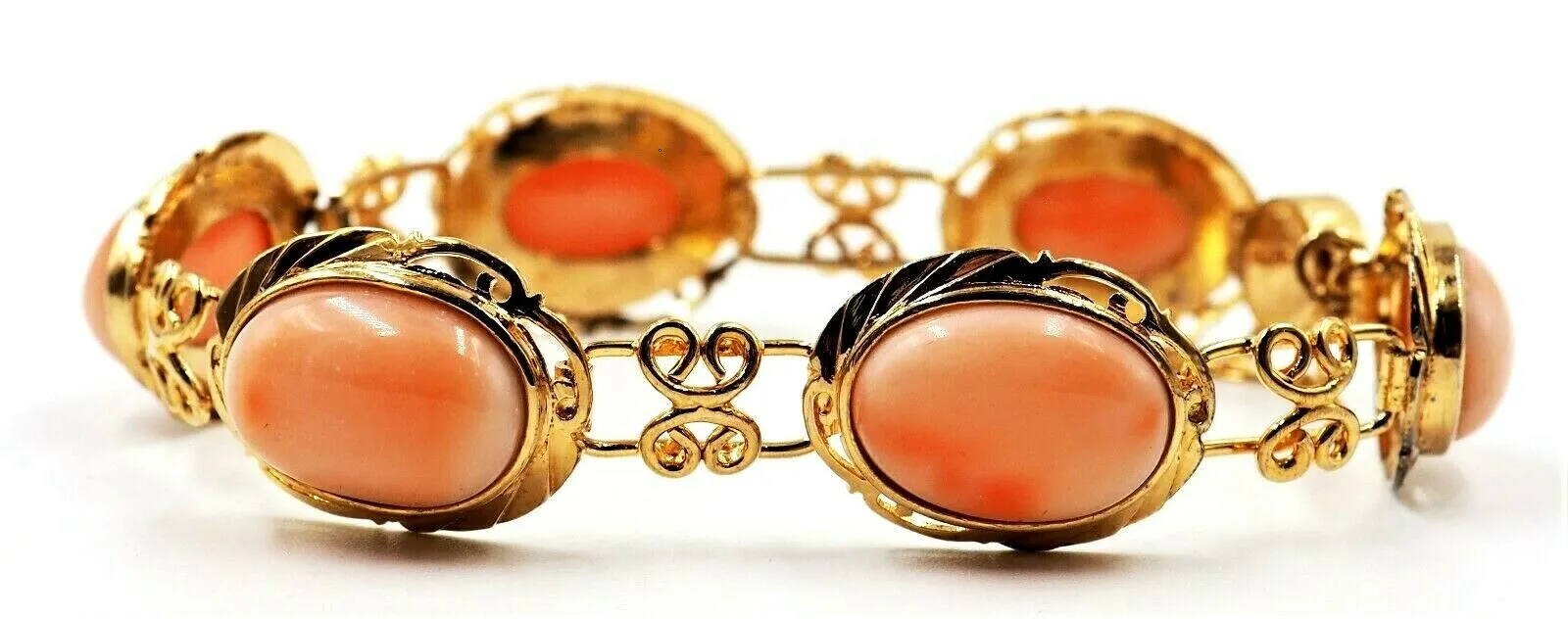 Pink Coral Vintage Bracelet Gold Plated Sterling Silver Fine Jewellery