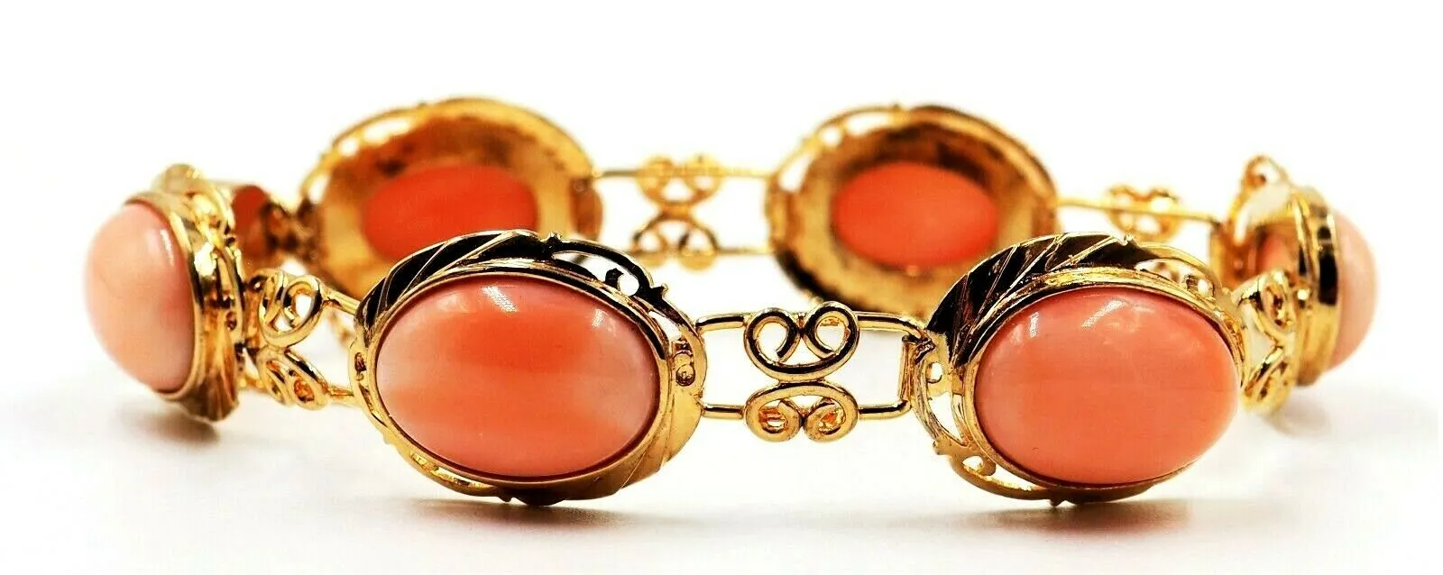 Pink Coral Vintage Bracelet Gold Plated Sterling Silver Fine Jewellery