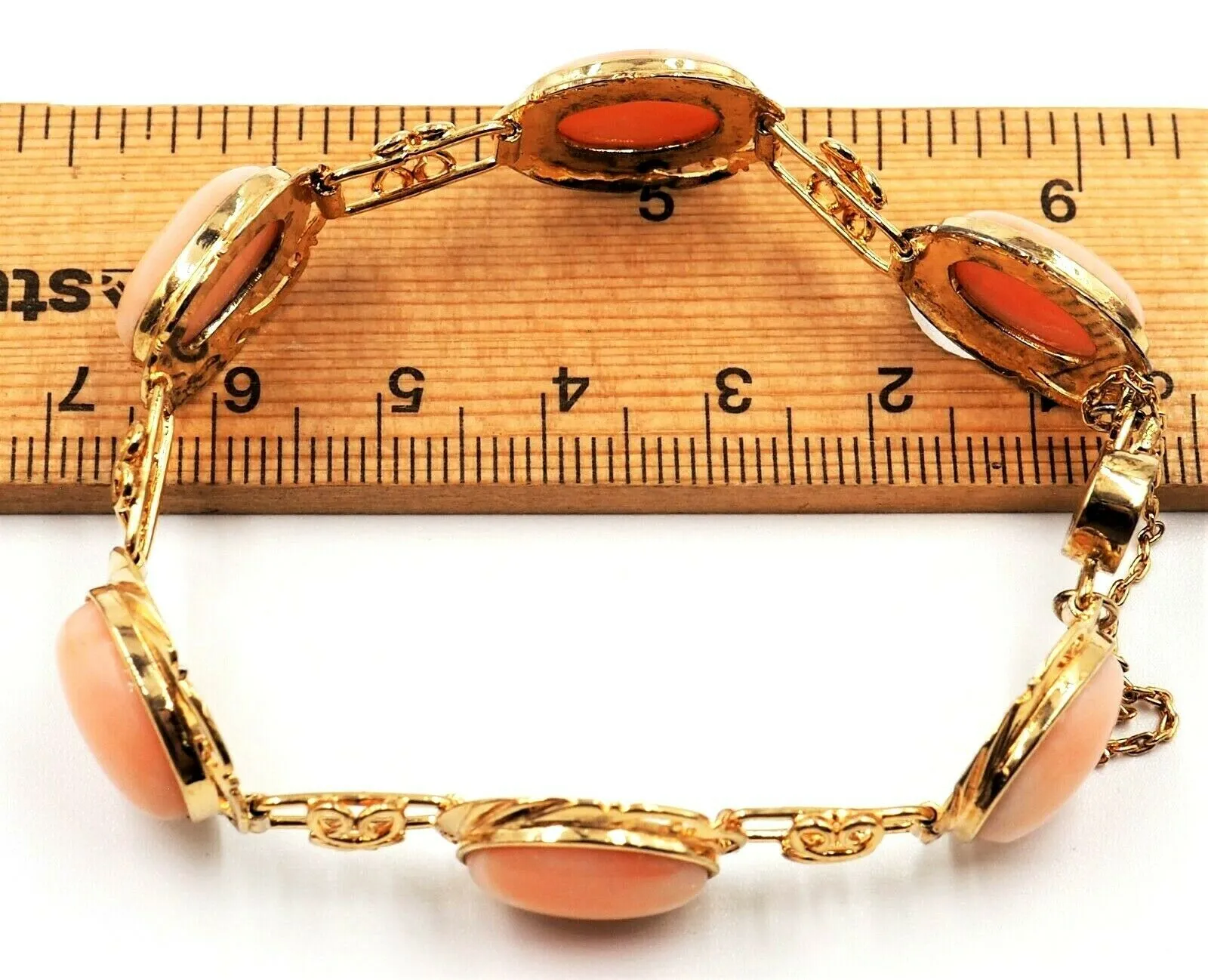 Pink Coral Vintage Bracelet Gold Plated Sterling Silver Fine Jewellery