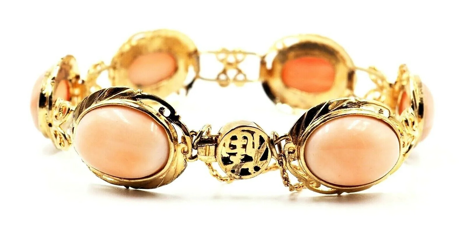Pink Coral Vintage Bracelet Gold Plated Sterling Silver Fine Jewellery