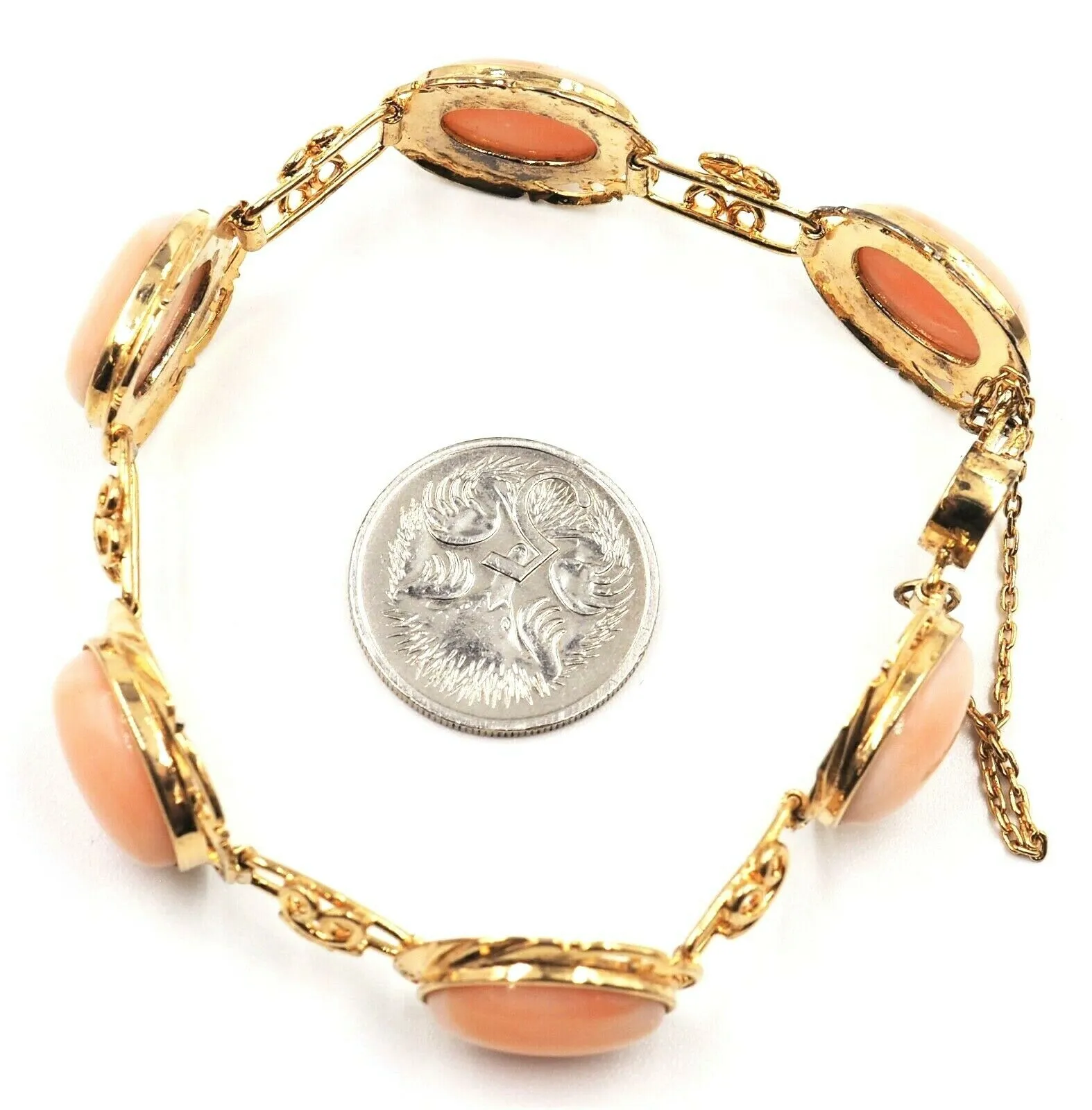 Pink Coral Vintage Bracelet Gold Plated Sterling Silver Fine Jewellery