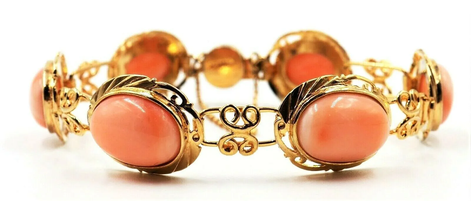 Pink Coral Vintage Bracelet Gold Plated Sterling Silver Fine Jewellery