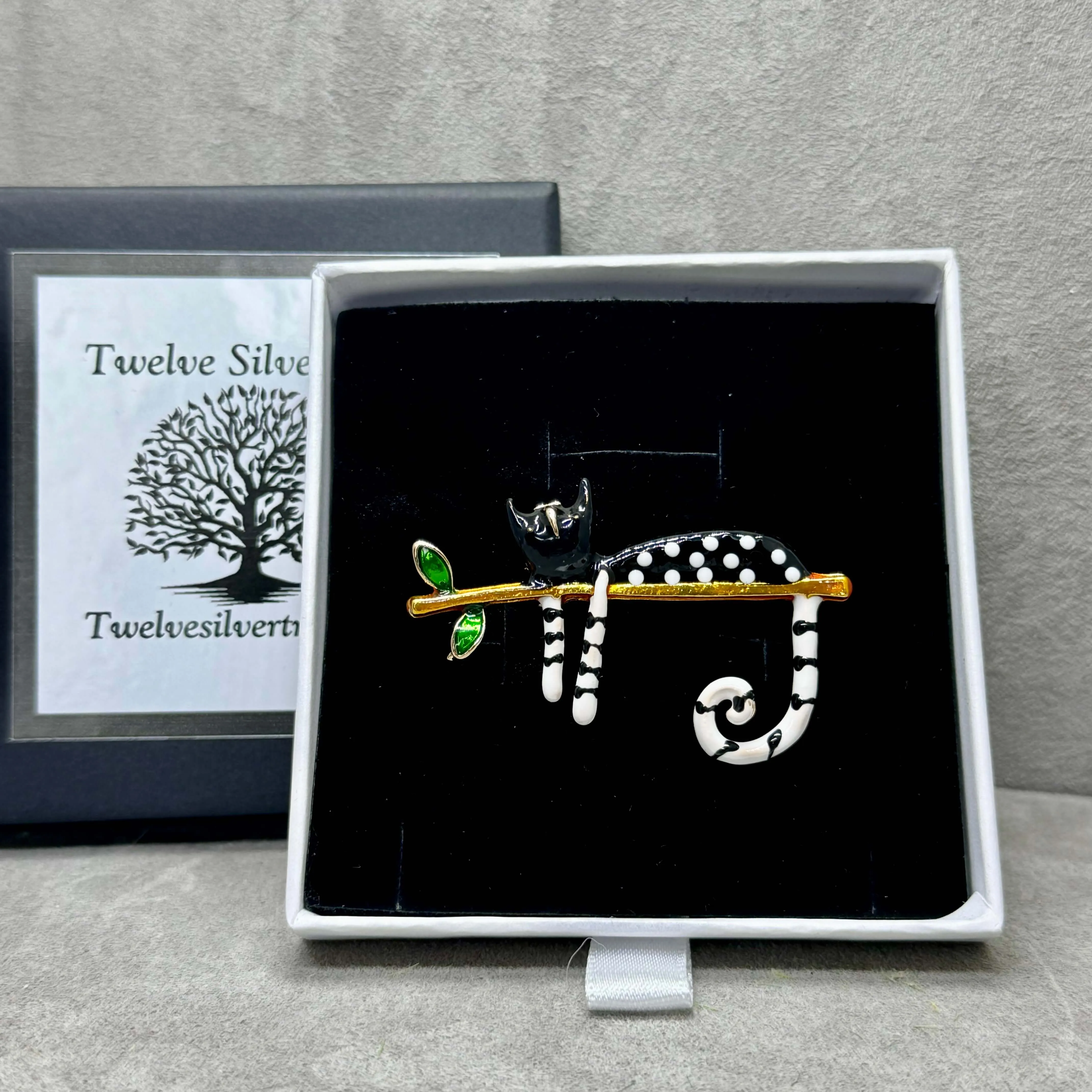 Recumbent Cat Enamel Fashion Jewellery Brooch