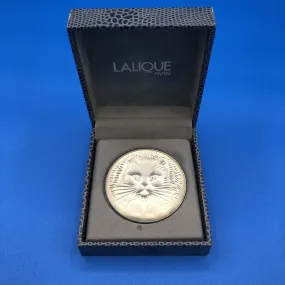 Retired 1988 Lalique Paris Cat Chat Satin Soft Yellow Crystal Brooch w/ Box /b