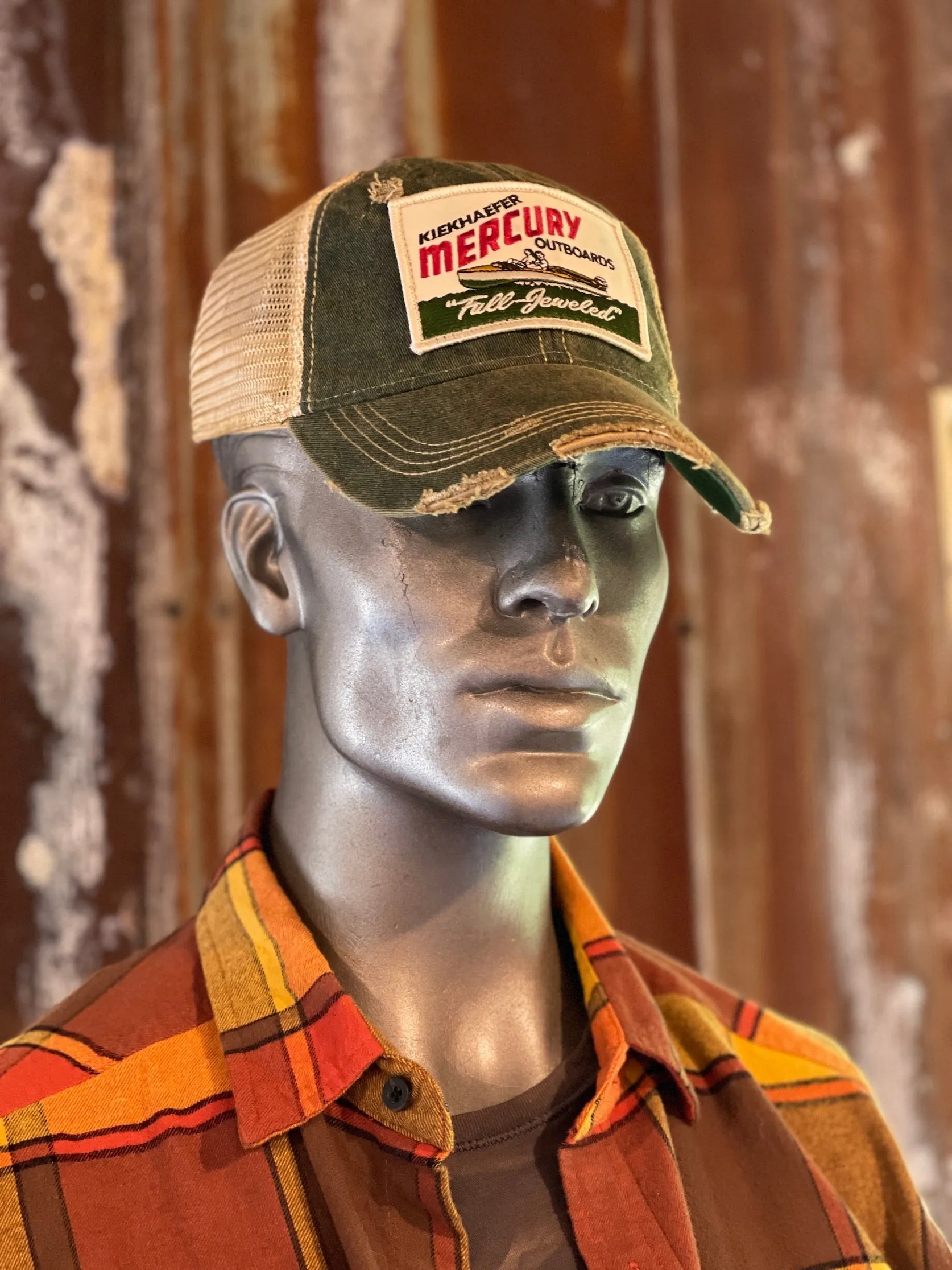 Retro Outboard Hat "rectangle" - Distressed Dark Green