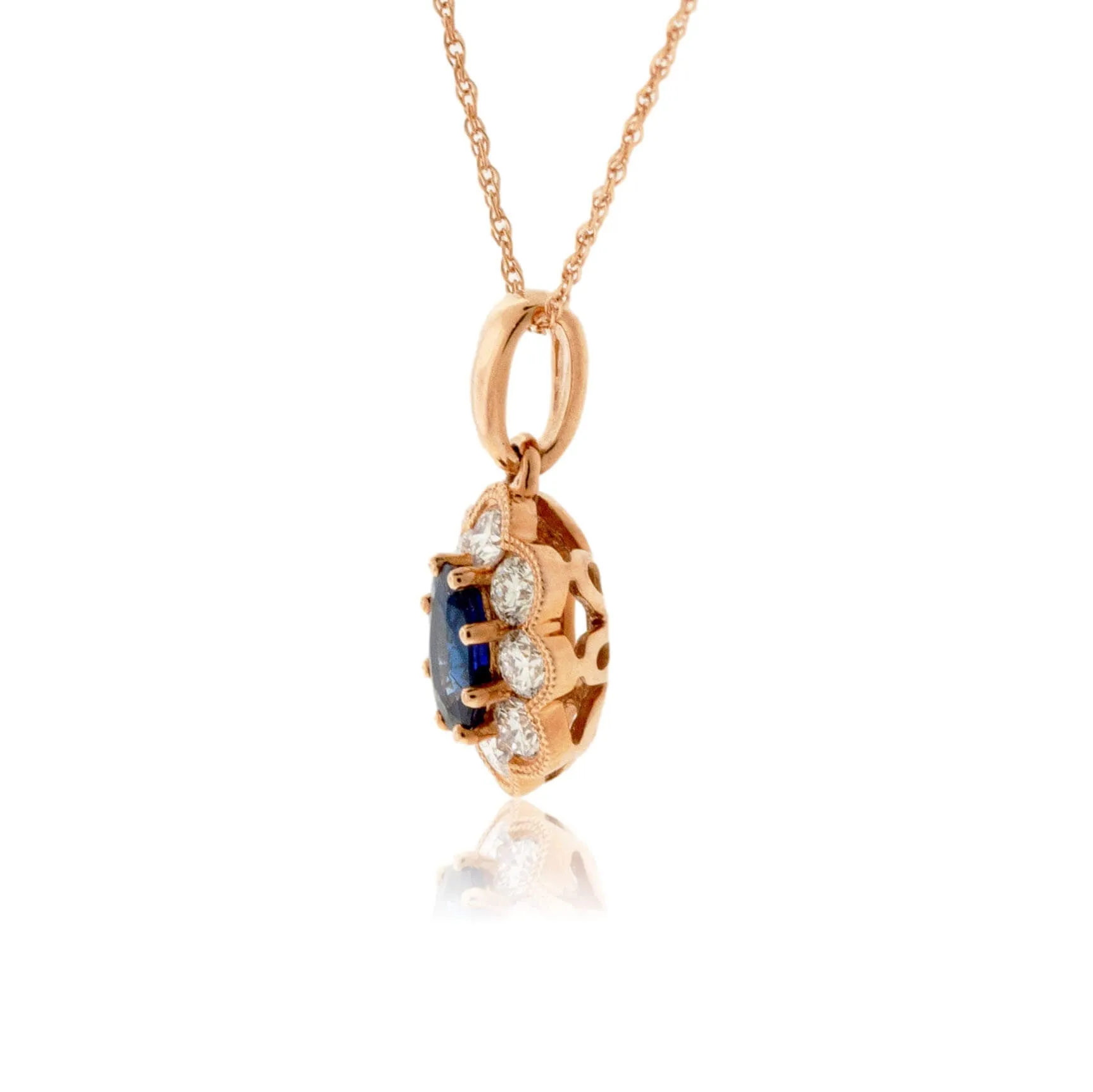 Rose Gold Blue Sapphire and Diamond Blooming Pendant