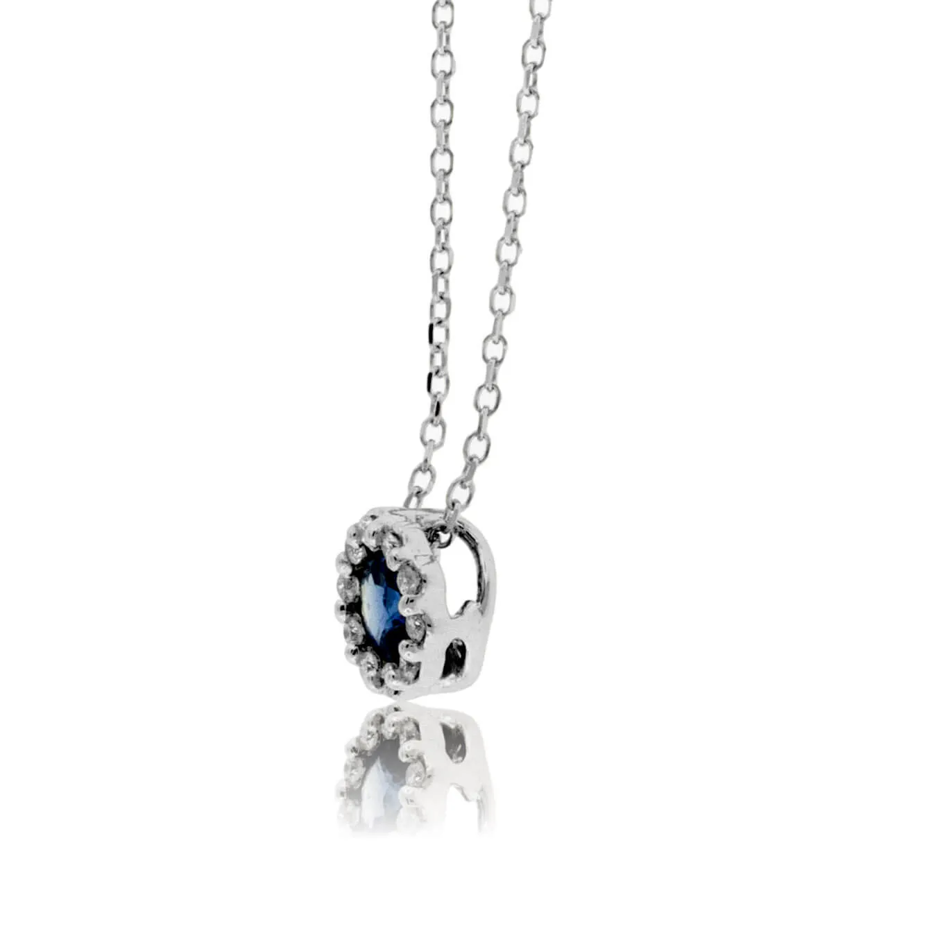 Round Shaped Sapphire with Diamond Halo Pendant