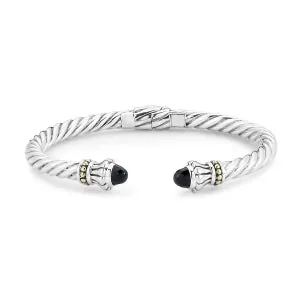 Samuel B. Sterling Silver and 18K Yellow Gold Onyx Twisted Cable Bangle (94102)