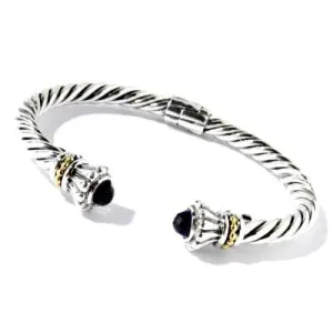 Samuel B. Sterling Silver and 18K Yellow Gold Onyx Twisted Cable Bangle (94102)