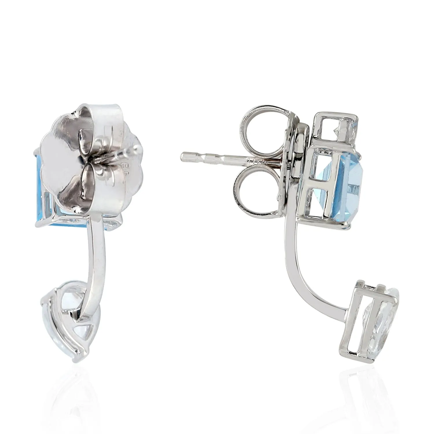 Sapphire Ear Jackets Earrings 18k White Gold Topaz Jewelry