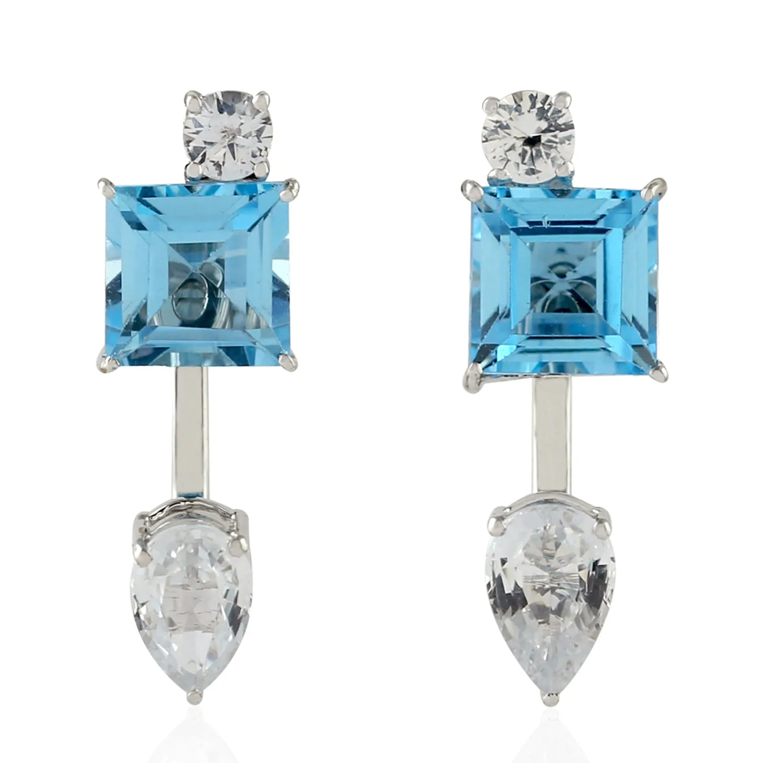 Sapphire Ear Jackets Earrings 18k White Gold Topaz Jewelry