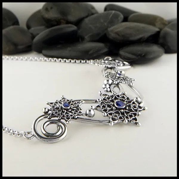 Sapphire Snowflake Bar Necklace