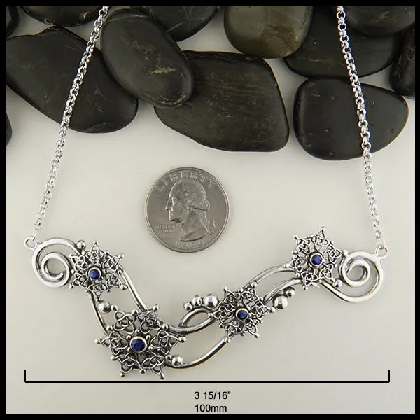 Sapphire Snowflake Bar Necklace