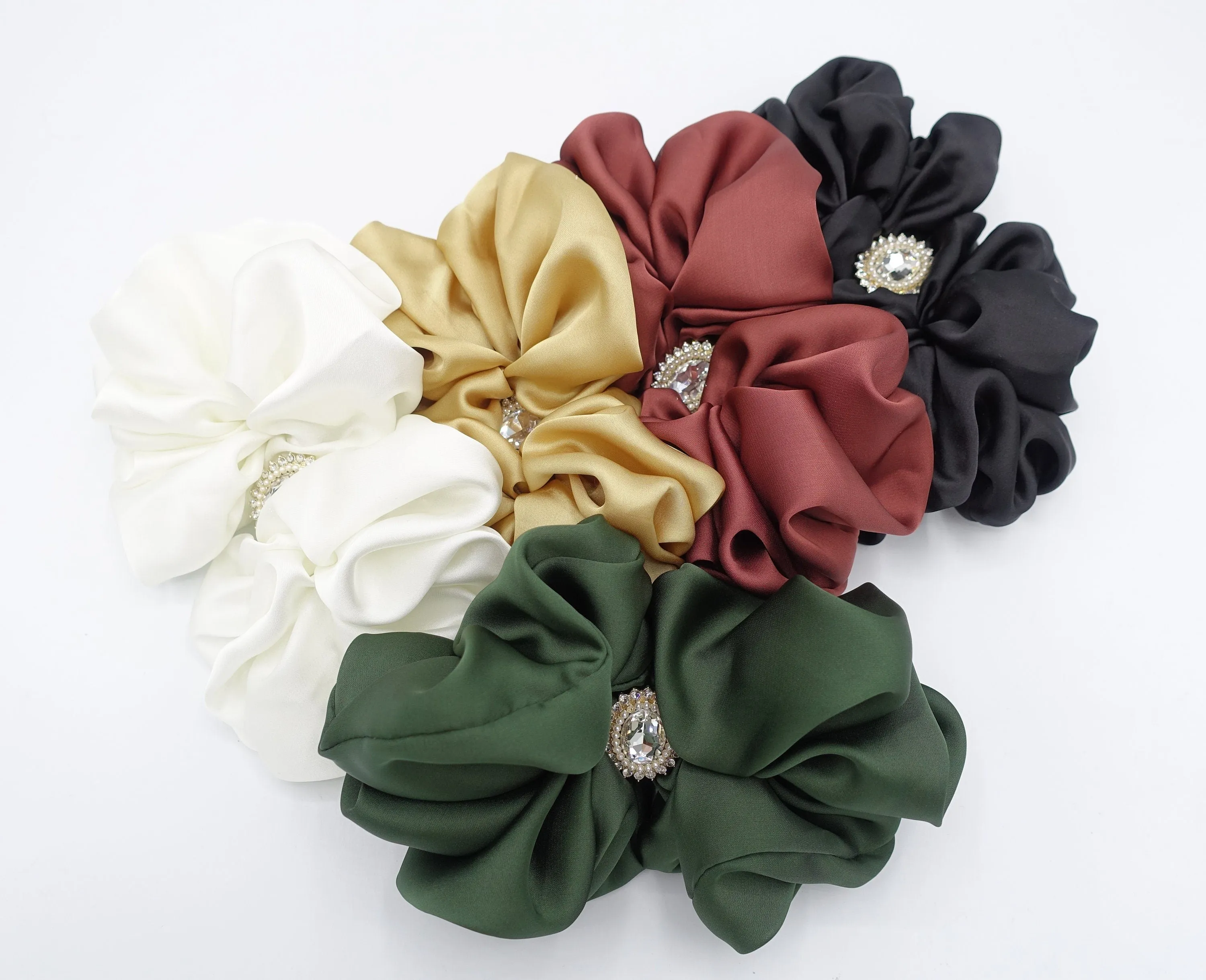 satin ruffle hair barrette, rhinestone hair barrette for women