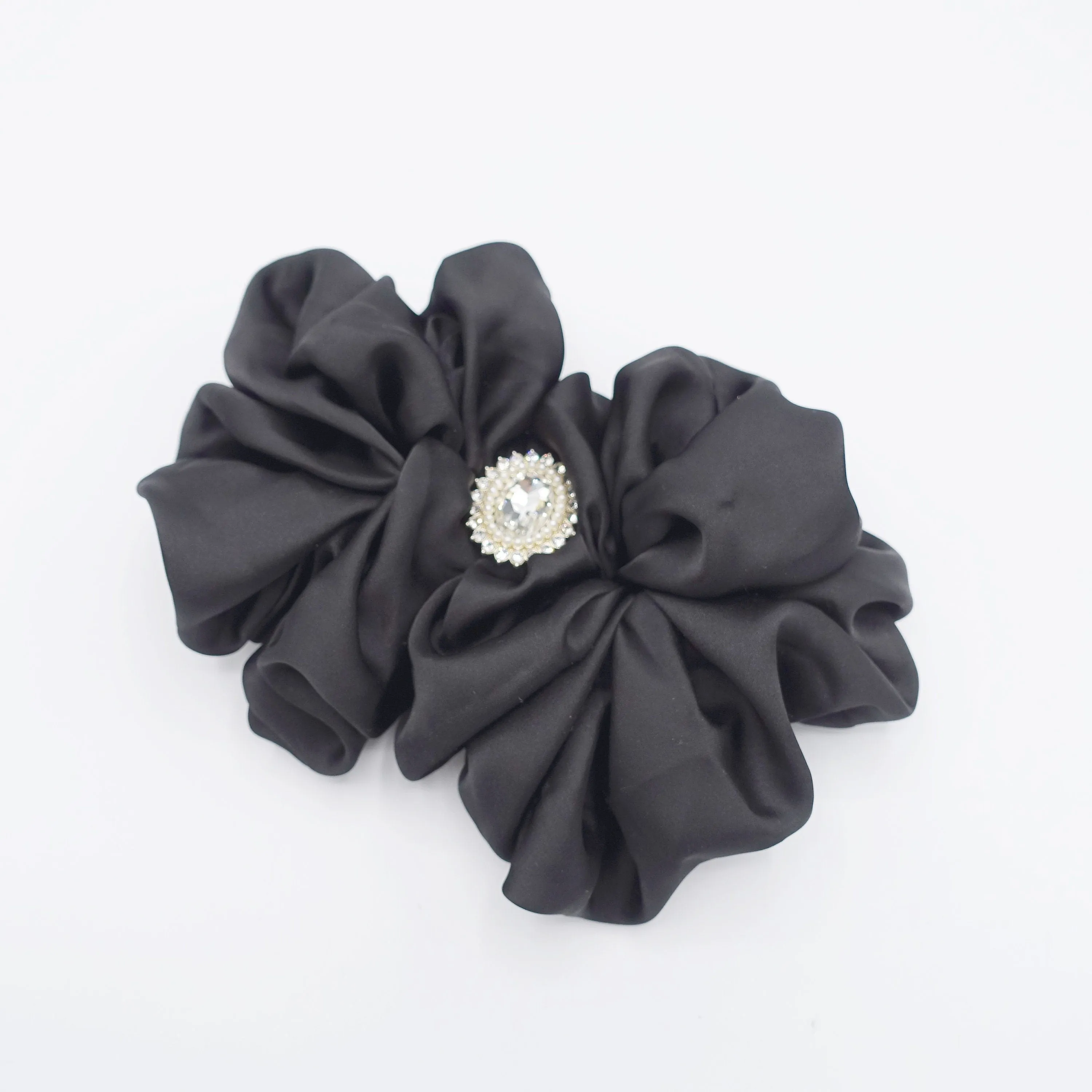 satin ruffle hair barrette, rhinestone hair barrette for women