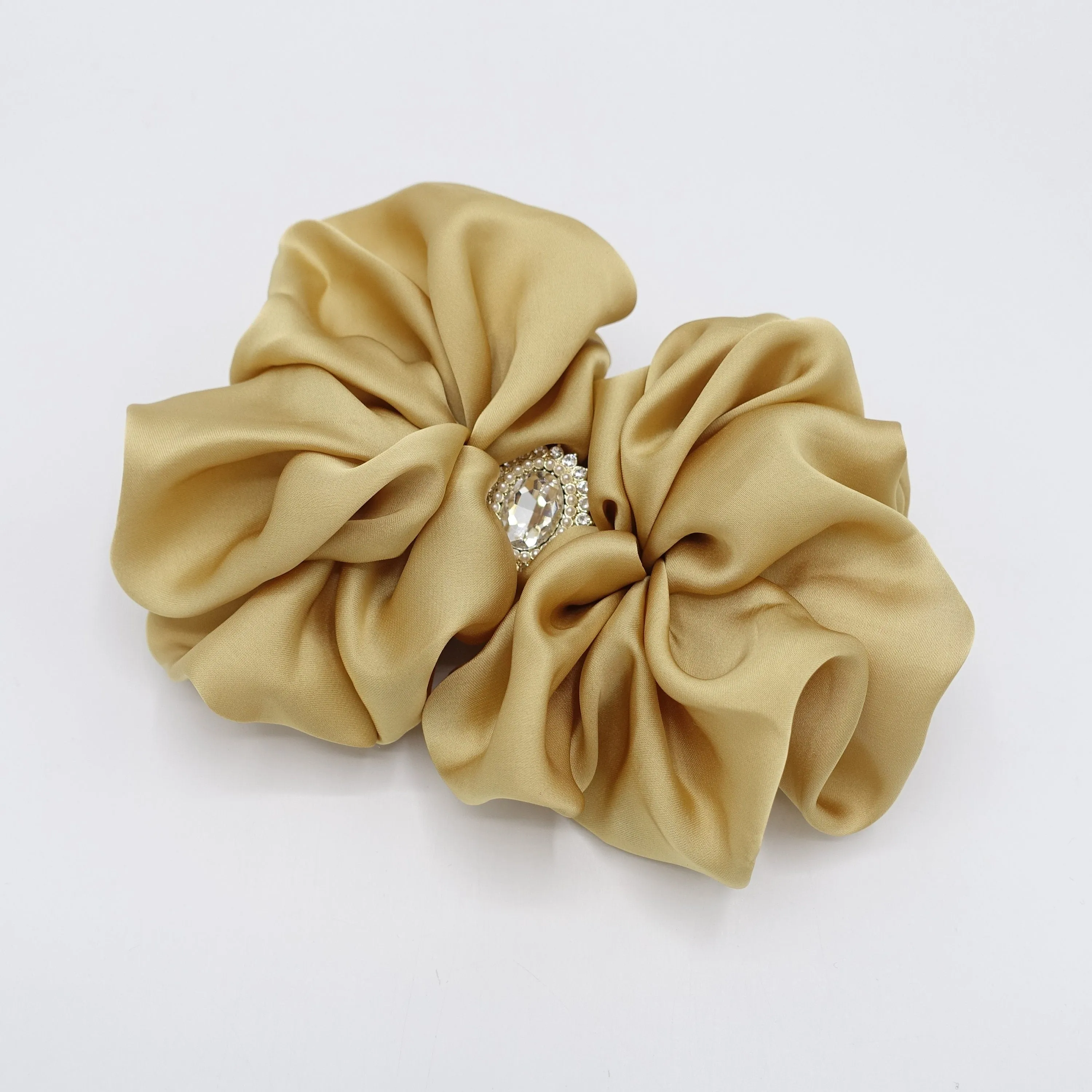 satin ruffle hair barrette, rhinestone hair barrette for women