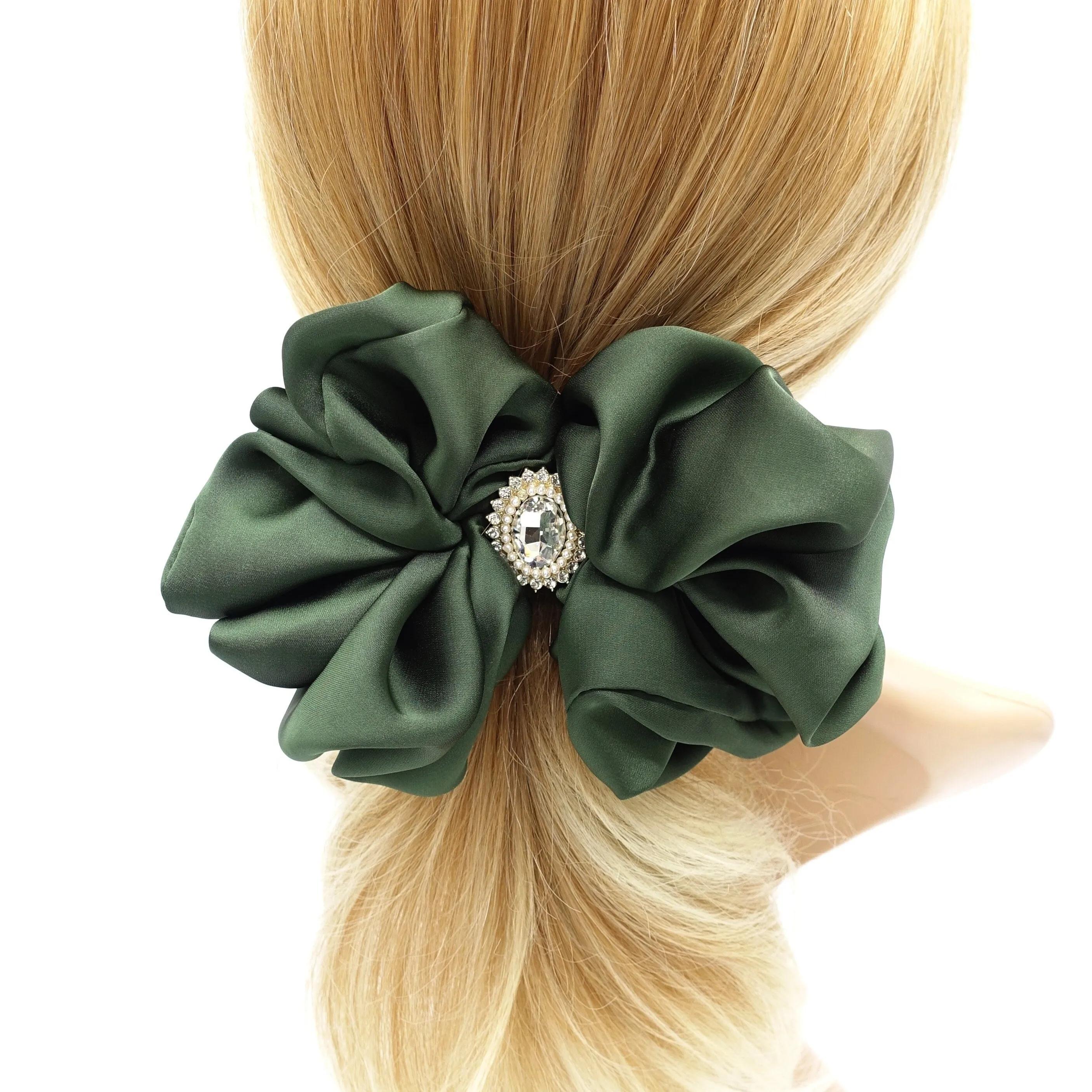 satin ruffle hair barrette, rhinestone hair barrette for women