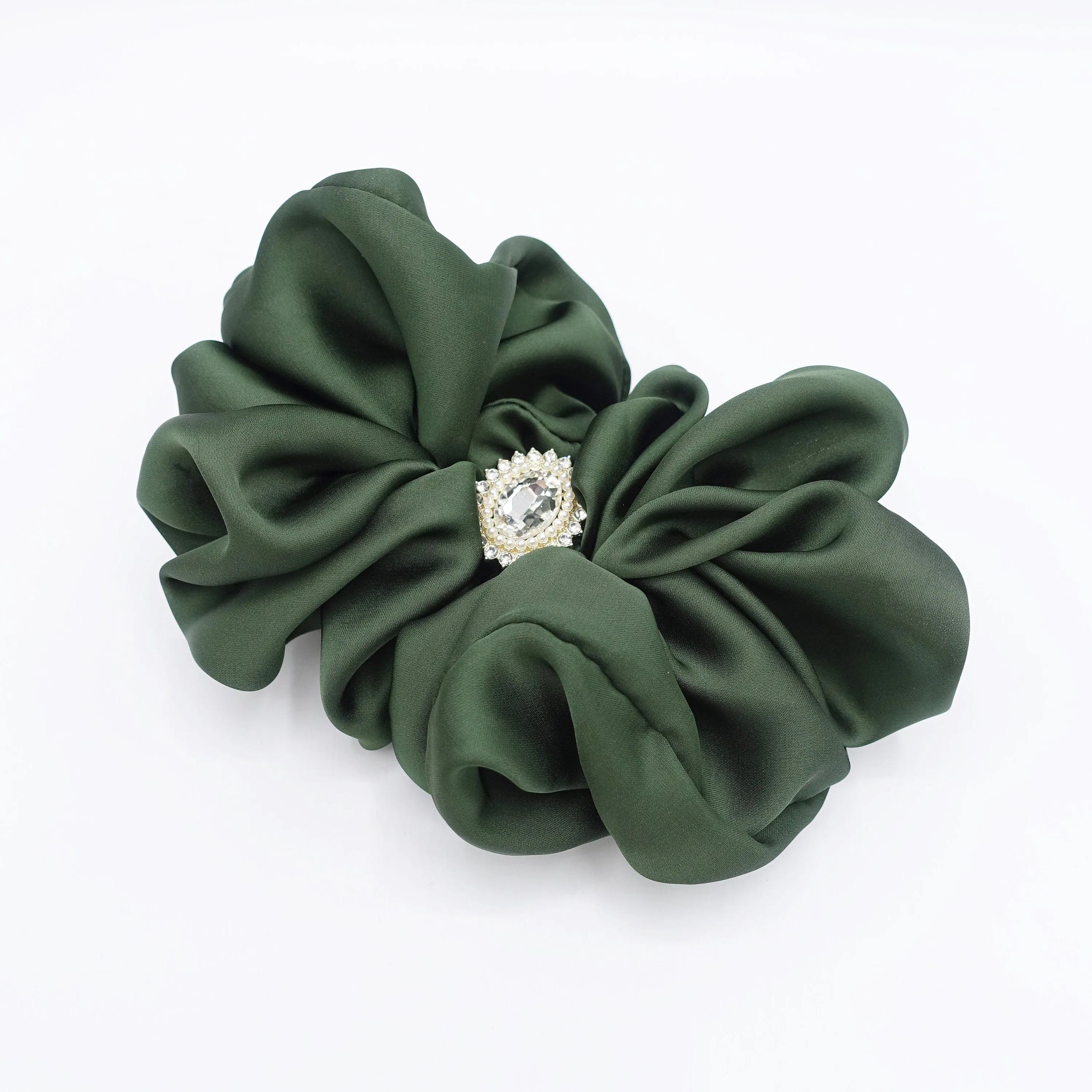 satin ruffle hair barrette, rhinestone hair barrette for women