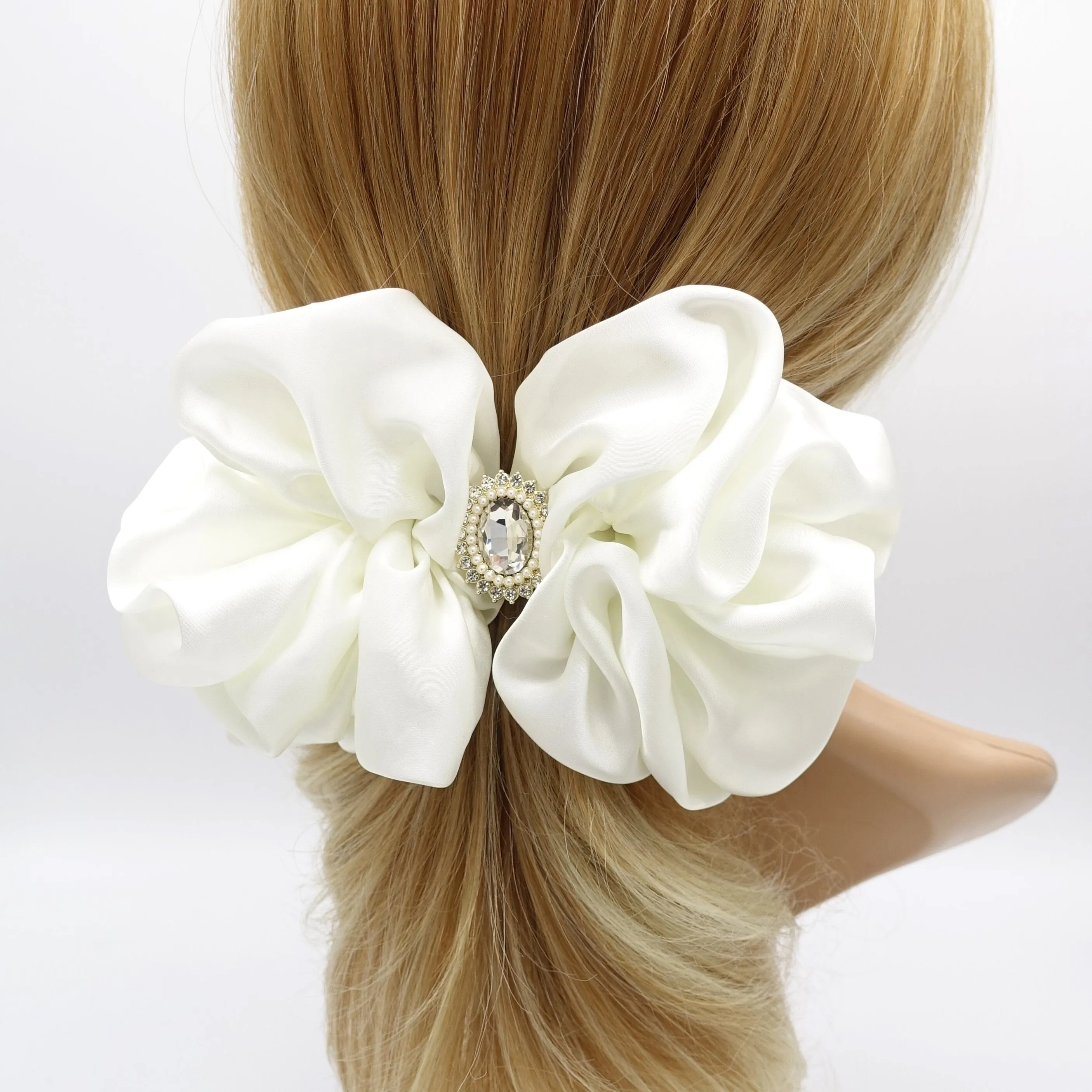 satin ruffle hair barrette, rhinestone hair barrette for women