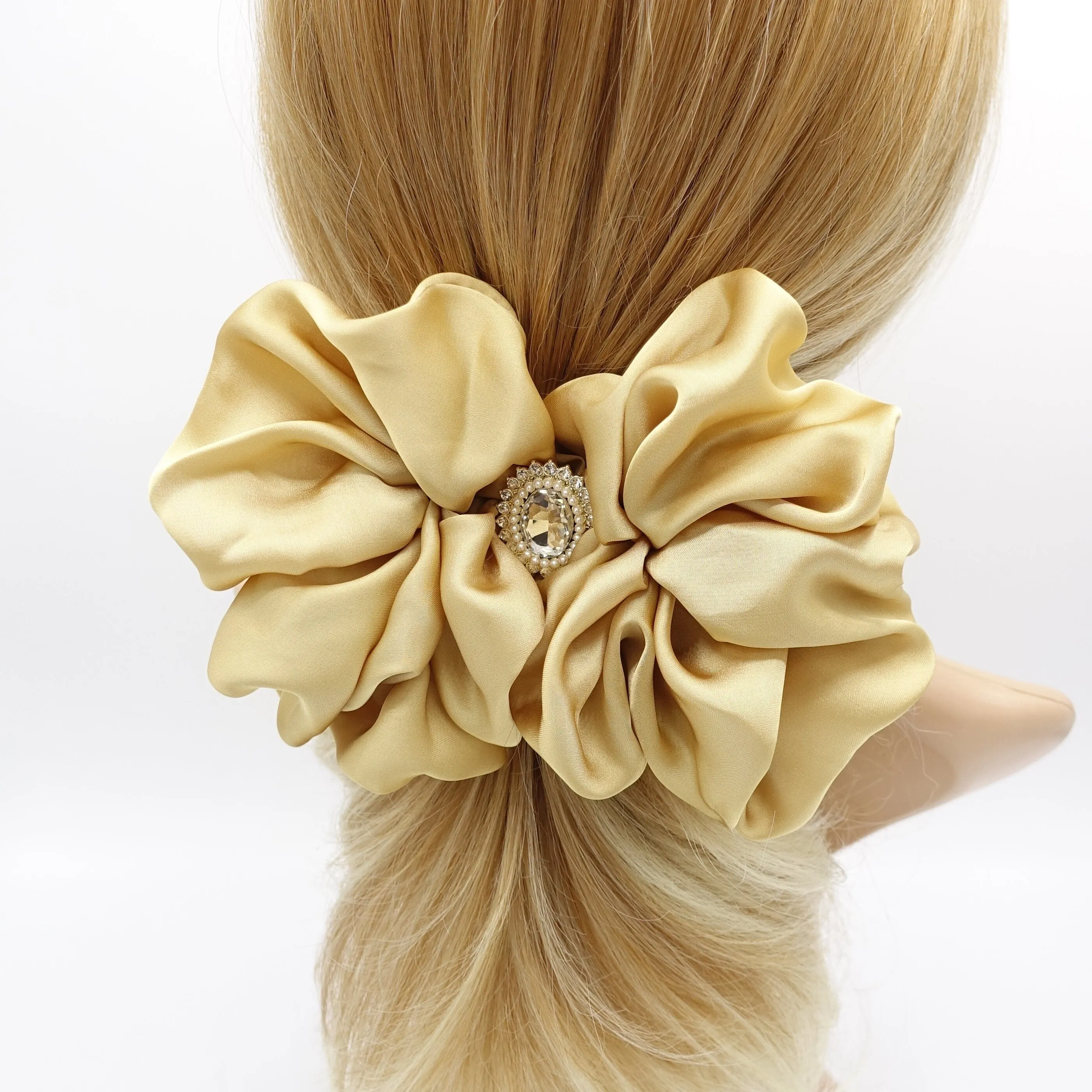satin ruffle hair barrette, rhinestone hair barrette for women